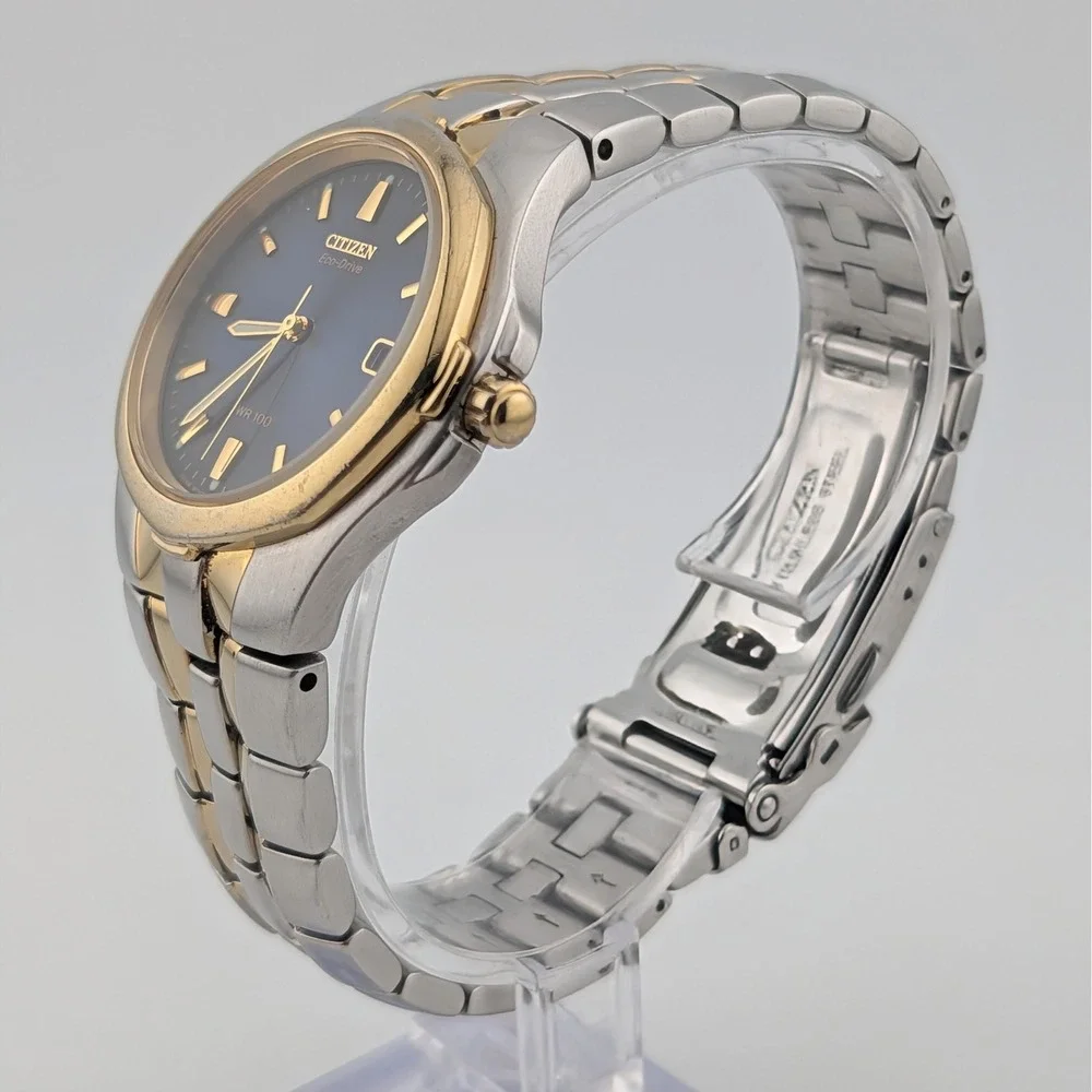 Citizen Eco-Drive E110-K15699 Men's Two Tone Blue Dial Watch New Capacitor 36mm